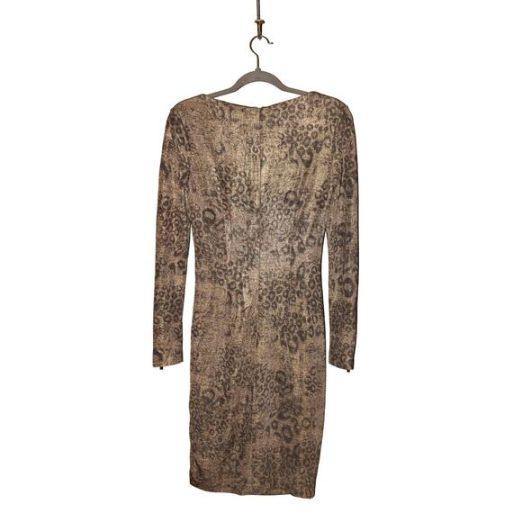 CACHE $178 Gold Gray Shimmer Animal Print Cowl Neck Sheath Dress Small - Picture 2 of 4